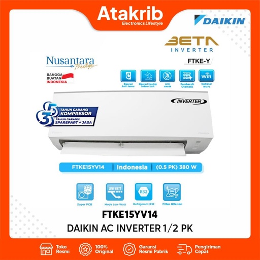 DAIKIN AC INVERTER 1/2 PK FTKE15YV14